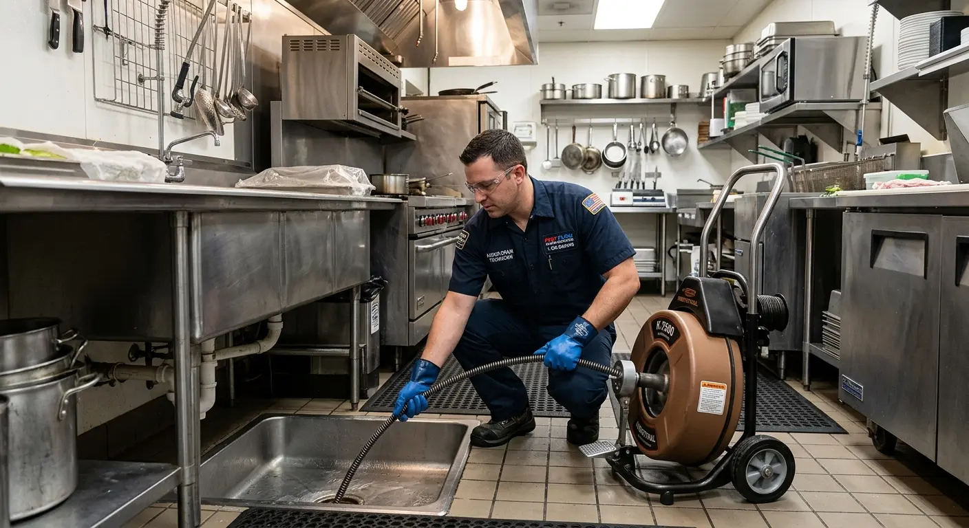 Commercial drain cleaning service in a restaurant kitchen in Marlin