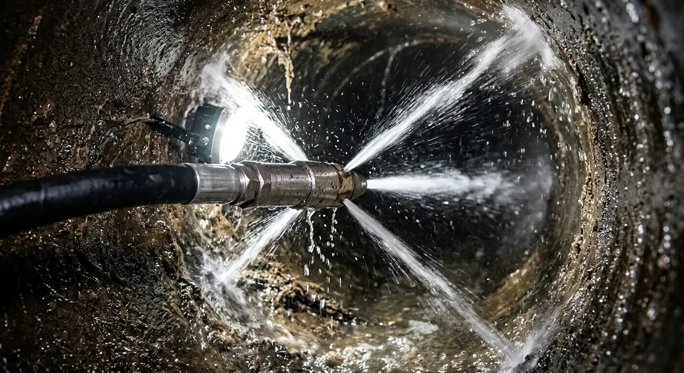 High-pressure hydro jetting nozzle cleaning sewer pipe for Trenchless Sewer Repair in Marlin